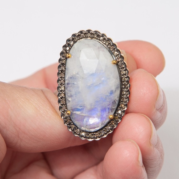 Rarities by Carol Brodie statement cocktail ring large moonstone & diamonds 10 - Picture 4 of 15